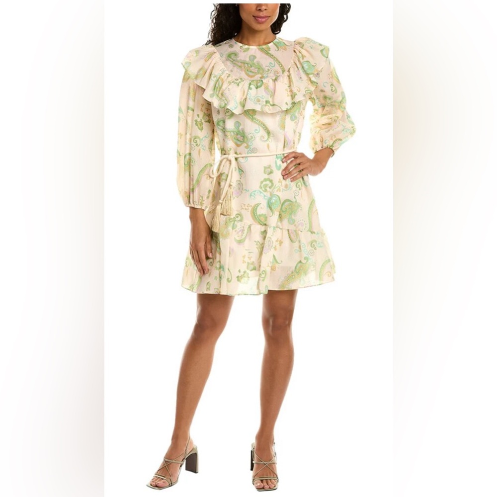 Beulah Cream and Green Paisley Long Sleeve Dress